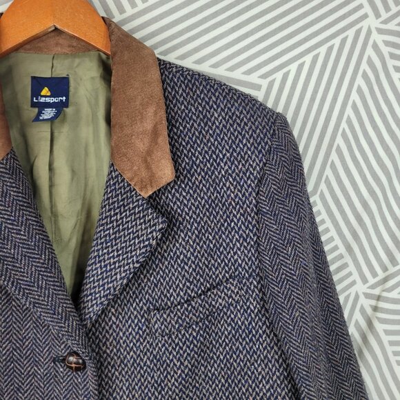 Vintage Wool Tweed Blazer Jacket 12 Leather Collar Tartan Multi Houndstooth - Picture 4 of 9